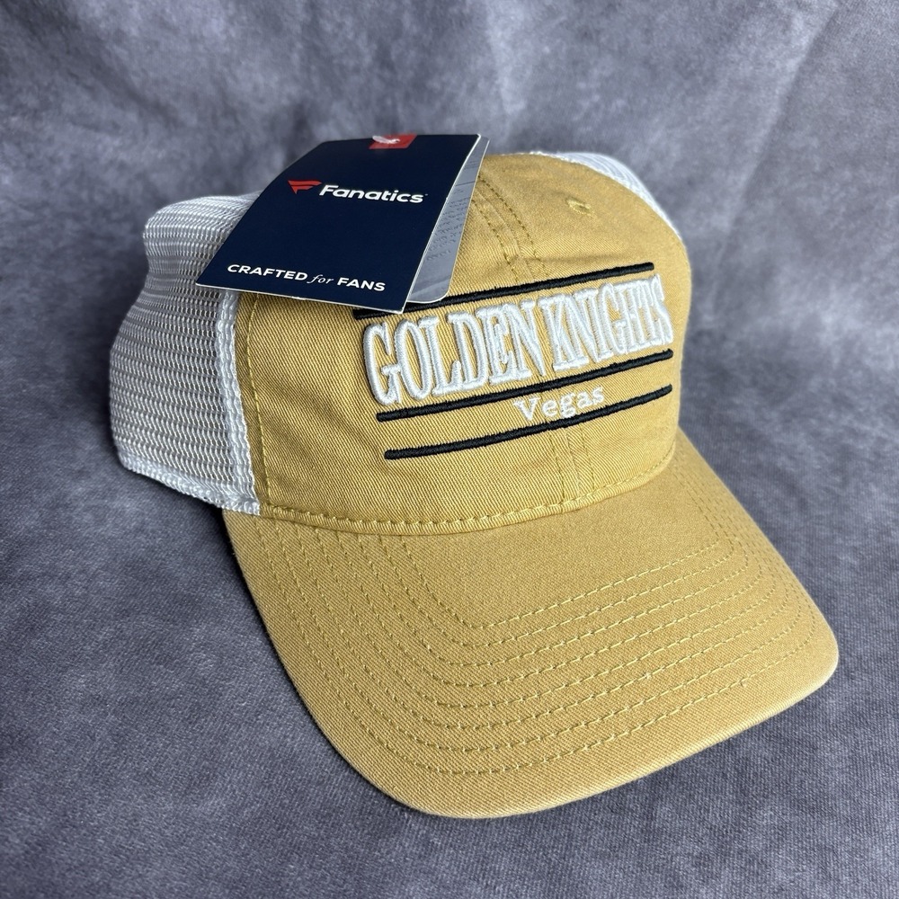 Las Vegas Golden Knights Hat White Gold Adjustable‎ NHL Fanatics Mesh NEW